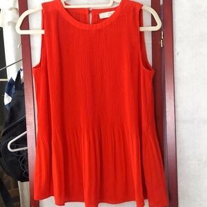 Ann Taylor Loft Red Ribbed pleated pedulum Flowy Tank Top Blouse Sz XS